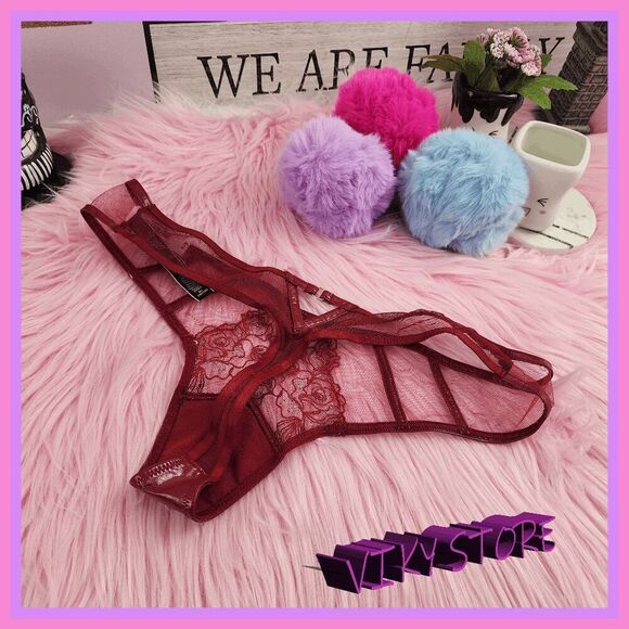 💖 NWT Victoria’s Secret Red Faux Leather Mesh Embroidery String M #7266 💖 - Picture 8 of 8